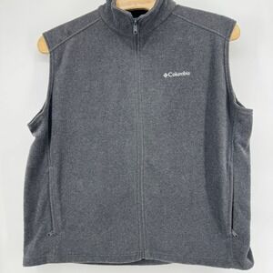 Columbia Mens XXL Charcoal Gray Full Zip Fleece Vest Gorpcore Pockets Outdoor